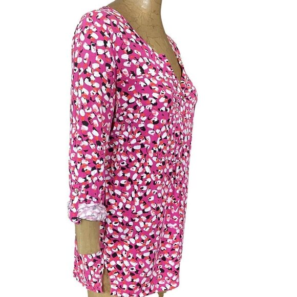 Ann Taylor Roll Tab Sleeve V-Neck Pink Tunic Top Sz M 19558 - Picture 4 of 11